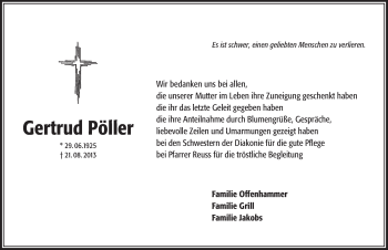 Traueranzeige von Gertrud Pöller von Pegnitz-Zeitung